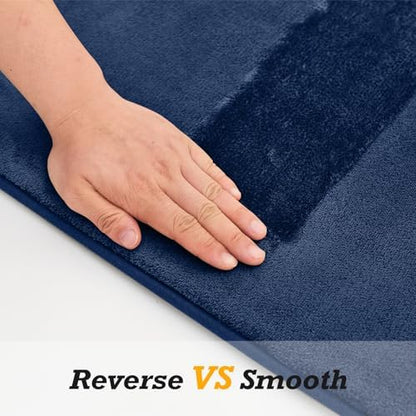 HUXMEYSON Bathroom Rugs Sets 2 Piece, Non-Slip & Quick Dry Bath Mat Set, Ultra Soft Velvet Bath Rugs for Bathroom, Toilet and Shower Floor, Navy