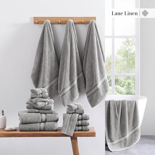 LANE LINEN Bath Towel Set 100% Cotton 3 Piece Soft Absorbent - Grey
