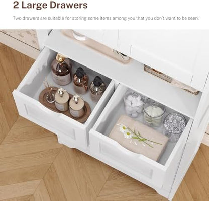 TEENFON Tall Bathroom Storage Cabinet with 4 Doors & 2 Adjustable Shelves