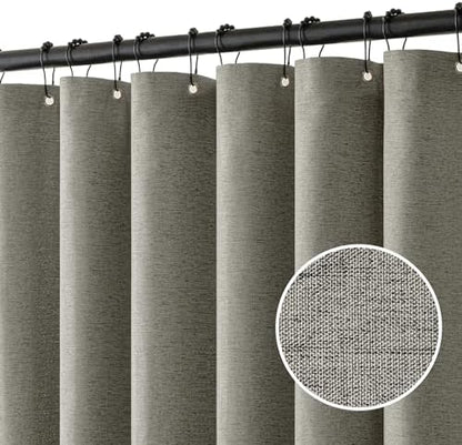 MIULEE Linen Fabric Shower Curtain Grey W72*L72 12 Metal Hooks