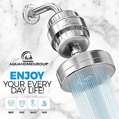 AquaHomeGroup Filtered Shower Head, Chrome, 2-Stage, 2.5 GPM, 2 Cartridges