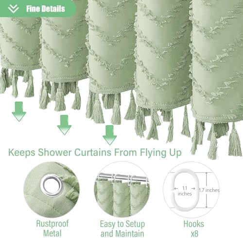 Dynamene Stall Boho Shower Curtain Tufted Chevron 48"x72" Sage Green