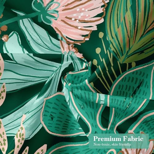 Boho Floral Shower Curtain, Dark Emerald Botanical Fabric Curtain, 72 x 84