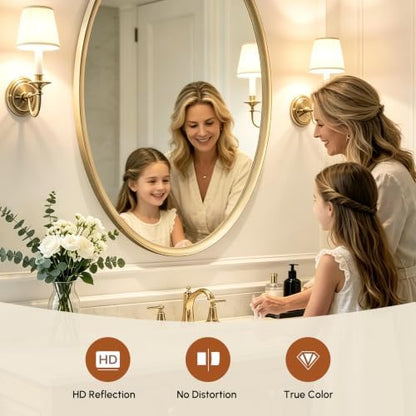 USHOWER Brushed Gold Oval Bathroom Mirror 20x28 Inch