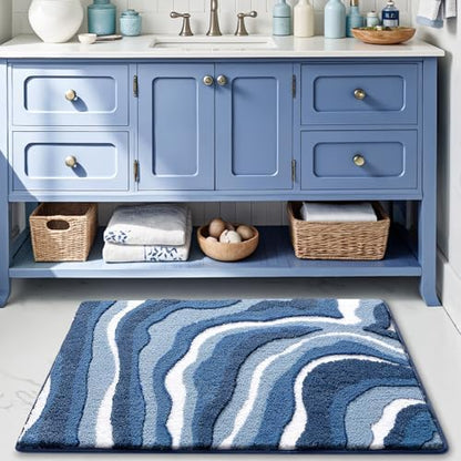 LUMI Coastal Bathroom Rug Soft Microfiber Absorbent Bath Mat 16x24