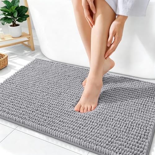 OLANLY Thick Chenille Bathroom Rugs 36x24, Soft Absorbent Bath Mat, Grey
