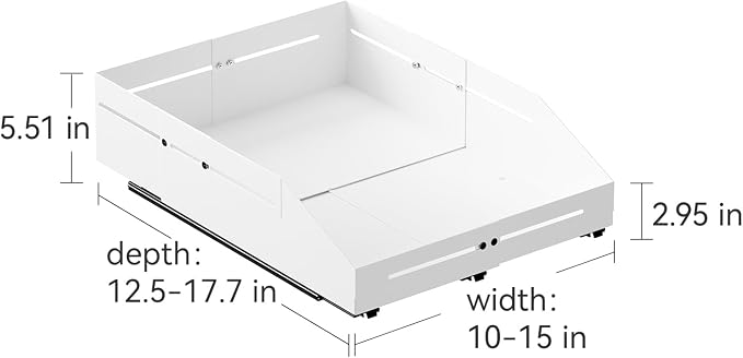 Pull out Cabinet Organizer Raised Side Walls for Safer Storage - Zero-Drill Installation, 4-Way Expansion, Modern Design for Kitchen & Pantry Depth (12.5"-17.7") & Width (10"-15")