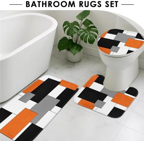 Bathroom Sets with Shower Curtain and Rugs, 4 Pcs, Geometric