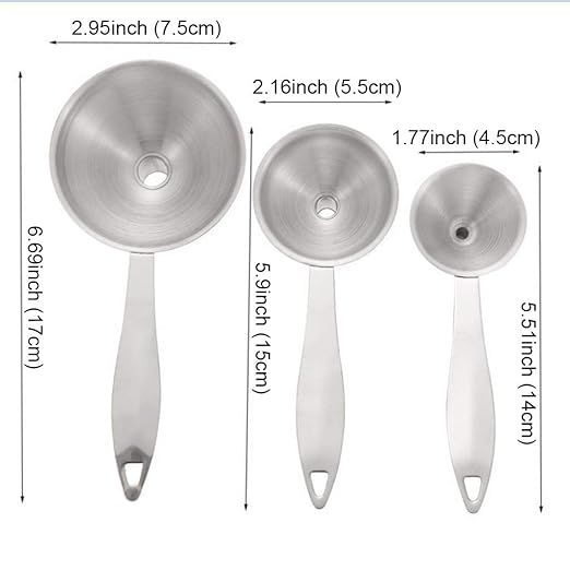 Small Funnels for Filling Bottles, 3 Pcs Stainless Steel Kitchen Funnel Set, Food Grade Mini Metal Funnel for Transferring Essential Oils, Liquid, Fluid, Dry Ingredients & Powder, Durable and Dishwash
