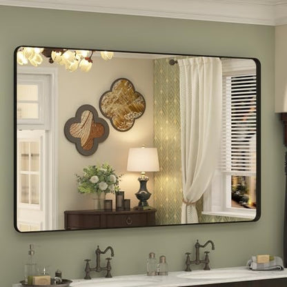 60x36 Inch Black Framed Bathroom Mirror for Wall, Large Matte Black Bathroom Vanity Mirror, Rounded Rectangle Mirror, Anti-Rust, Shatterproof, Hangs Horizontally or Vertically