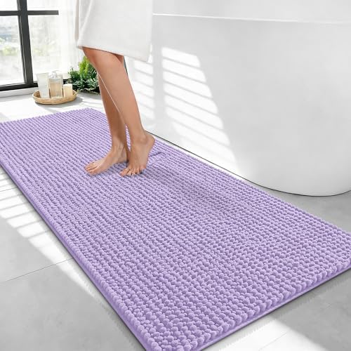 OLANLY Thick Chenille Bathroom Runner Rugs Mats 44x24, Lavender