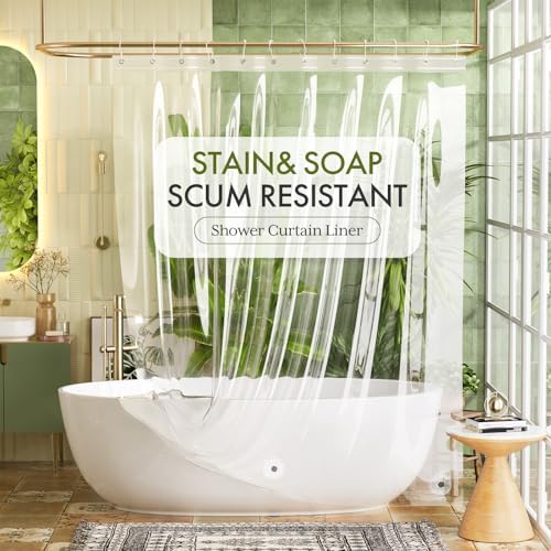 Bathway Shower Curtain Liner, Clear Shower Curtain Liner 72x75 PEVA Waterproof Shower Curtain Liner Plastic with 3 Magnets and 12 Rustproof Metal Grommets, Lightweight Shower Liner for Bathroom