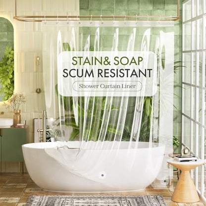 Bathway Shower Curtain Liner, Clear Shower Curtain Liner 72x75 PEVA Waterproof Shower Curtain Liner Plastic with 3 Magnets and 12 Rustproof Metal Grommets, Lightweight Shower Liner for Bathroom