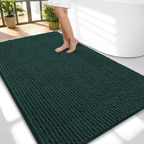 OLANLY Thick Chenille Large Bathroom Rugs Mats 59x35, Blackish Green