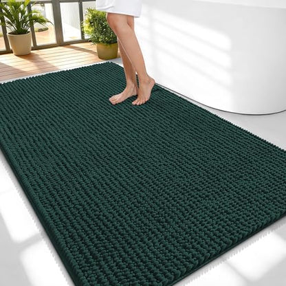 OLANLY Thick Chenille Large Bathroom Rugs Mats 59x35, Blackish Green