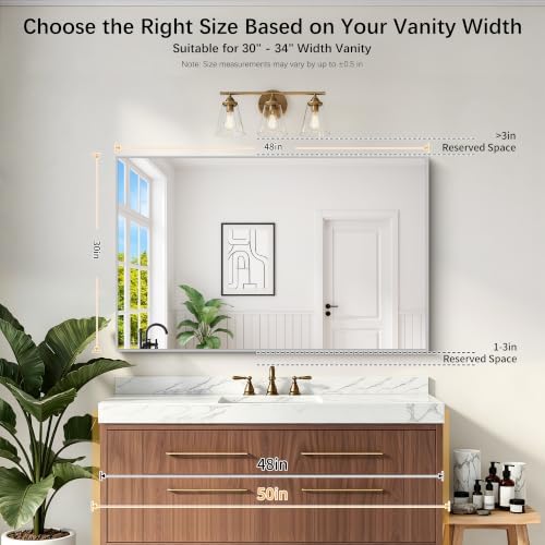 DESBING 30" x 48" Bathroom Mirror, Silver Metal Frame Wall Mirror