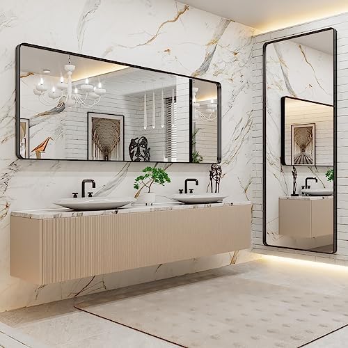 LOAAO 84x32 Inch Black Bathroom Mirror Metal Framed