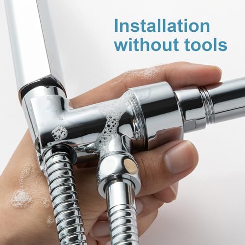 OFFO Shower Head Holder with Solid Metal Ball Joint for Handheld Shower Head, Adjustable Shower Arm Mount for Connecting Shower Arm and Shower Hose, 1/2 in IPS Female Inlet and Male Outlet, Chrome
