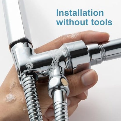 OFFO Shower Head Holder for Handheld Shower Head, Adjustable Shower Arm Mount for Connecting Shower Arm and Shower Hose, 1/2 Inch IPS Female Inlet and Male Outlet, Chrome Finish