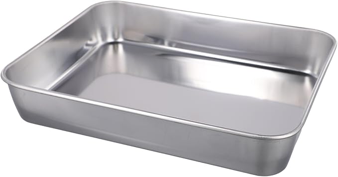TreasureCave Stainless Steel Bakeware With Rack & Lid, Cookie Sheets For Baking Pan Tray, Heavy Duty Bakeware Baking Pans For Cookie, Cake Cooling Storing (23x17x5cm)