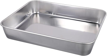 TreasureCave Stainless Steel Bakeware With Rack & Lid, Cookie Sheets For Baking Pan Tray, Heavy Duty Bakeware Baking Pans For Cookie, Cake Cooling Storing (23x17x5cm)