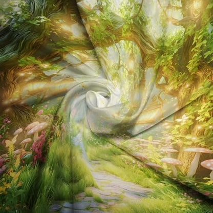 Fantasy Forest Path Shower Curtain Fairy Magical Enchanted Misty Jungle Mushroom Floral Tree Butterfly Lantern Spring Wonderland Bath Curtain Fabric Bathroom Accessories Decor with Hooks 55W x70L