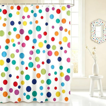 Colorful Polka Dots Shower Curtain, Kids Fun Bright Rainbow Waterproof Fabric Shower Curtain for Bathroom with Modern Abstract Geometric Bath Curtain Decor with Hooks, Machine Washable, 72''Wx84''L