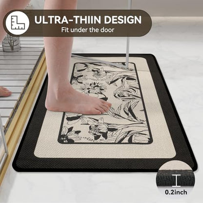 YDKGL Bath Mats for Bathroom, Non Slip Thin Bathroom Rugs, Black 16x24