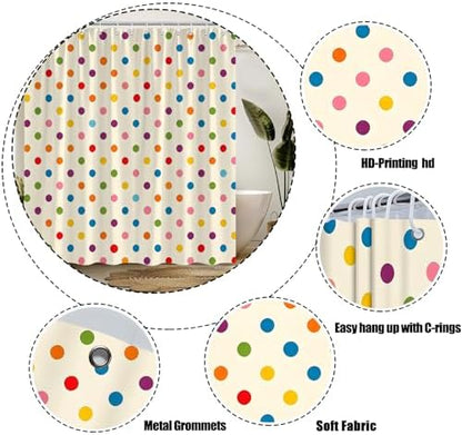 Polka Dot Shower Curtain Colorful Retro Cute Spot Vintage Fabric Decorative Bathroom Curtains with Hooks,70" Wx70 H