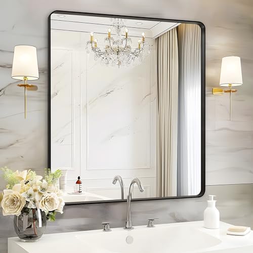 Black Bathroom Vanity Mirror Over Sink 36x36, Big Wall Square Mirror