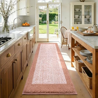 60x24 Long Bathroom Rugs Non Slip Washable, Soft Absorbent Bath Mat Pink