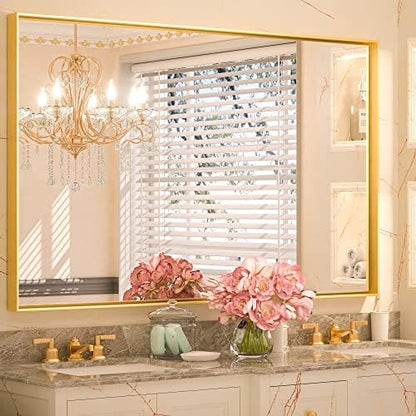 Keonjinn 40x30 Inch Gold Bathroom Mirror for Over Sink, Rectangular