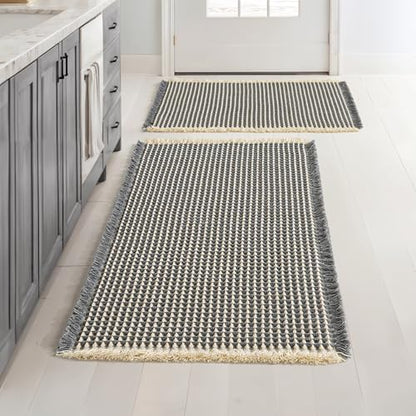 MIULEE Set of 2 Waffle Bathroom Rugs Dark Grey&Yellow 17"x24"+18"x30"