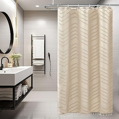 Siiluminisoy Stall Shower Curtain 36x72 Beige Fabric Shower Curtain Stall Size Cloth Shower Curtains Tufted Chevron Striped Textured Modern Farmhouse Minimalist for Bathroom Decor