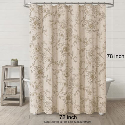 Farmhouse Vintage Linen Shower Curtain for Bathroom, Beige Floral