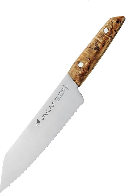 F. DICK – VIVUM Allround Knife – Universal Knife with scalloped edge - 7" blade & 58 HRC - all foods with a hard crust or shell - Stainless steel - Ultra sharp - Birchwood handle – Made in Germany
