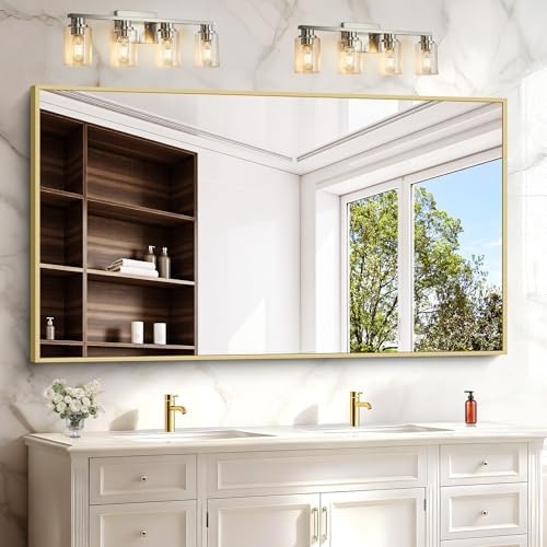 COFENY 30x55In Gold Bathroom Mirror for Wall, Brushed Gold Rectangle Mirrors with Metal Frame, Bathroom Rectangular Mirror Modern Wall Mirror for Bedroom Living Room, Hangs Horizontal or Vertical