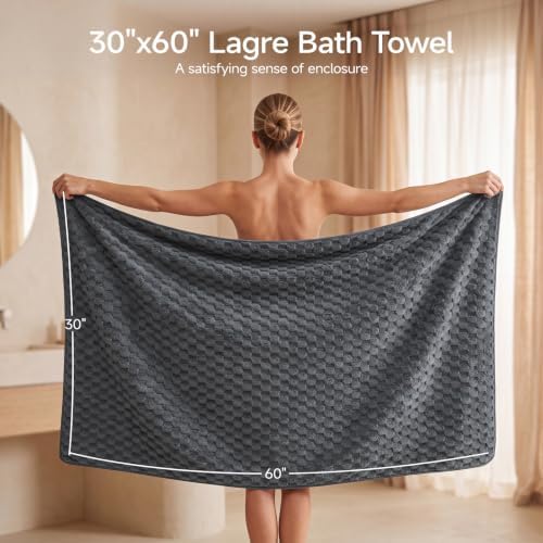 REDKISS Charcoal Gray Microfiber Bath Towels Lagre, 30“x60”, 2 Pack