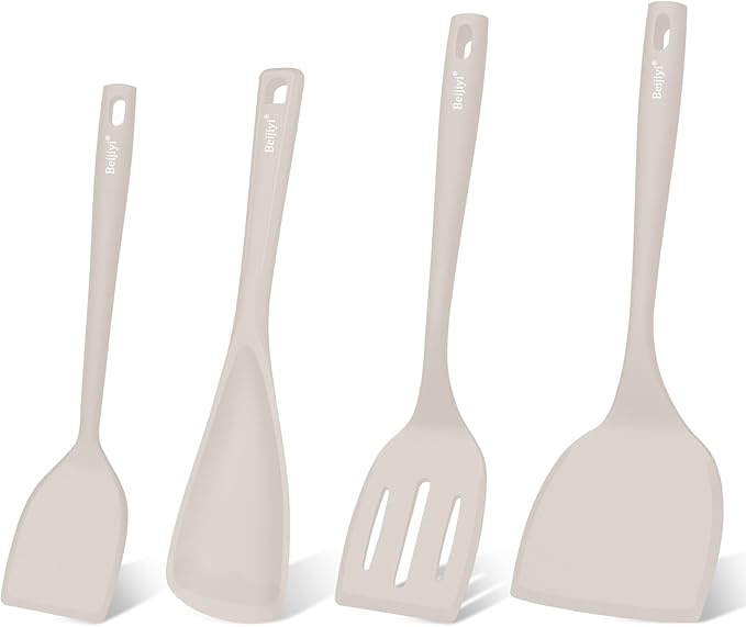 Beijiyi 4 Pack Silicone Spatula Set, High Heat Resistant, For Non-Stick Pan | Food Grade, BPA Free, Scratch-Free, Non-Toxic Kitchen Utensils, Turner Flipper for Cooking, Flipping, Dishwasher Safe