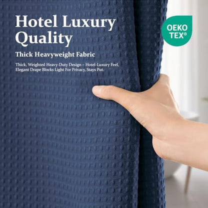 Dynamene Extra Long Waffle Shower Curtain 256 GSM Fabric 72x96 Navy Blue