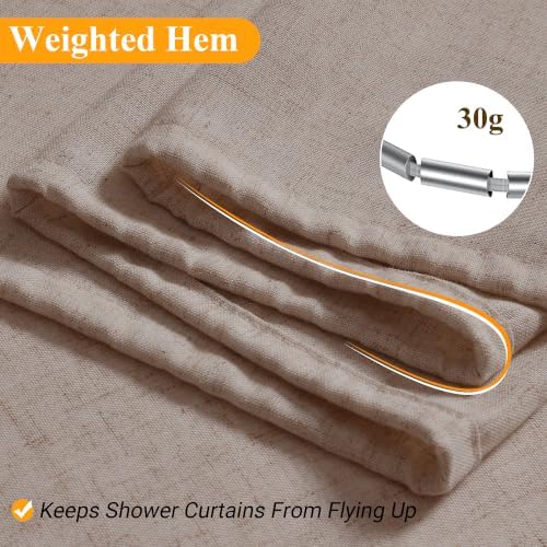 Naturoom Linen Shower Curtain 84 Inch Long for Bathroom Ecru 1 Panel