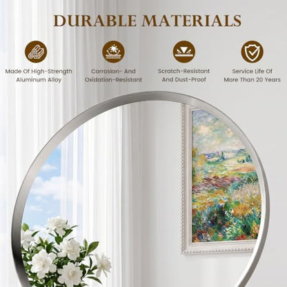 40 inch Brushed Nickel Round Mirror,Large Sliver Circle Mirror