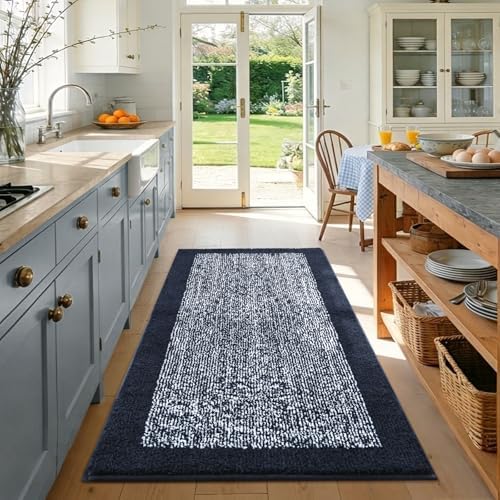 48x32 Bathroom Rugs Non Slip Washable, Soft Absorbent Bath Mat Dark Blue