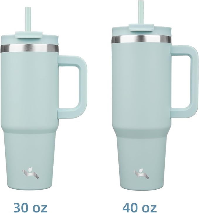 Konokyo 30 oz Tumbler with Handle and 2 Straws,2 in 1 Lid Insulated Water Bottle Stainless Steel Travel Coffee Mug,Blue Haze