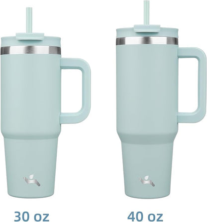 Konokyo 30 oz Tumbler with Handle and 2 Straws,2 in 1 Lid Insulated Water Bottle Stainless Steel Travel Coffee Mug,Blue Haze