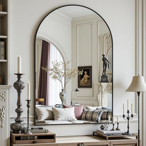 Antok Arched Bathroom Mirror, 20"x30" Wall Mounted Mirror, Vanity Mirrors for Over Sink, Aluminum Alloy Frame Bathroom Mirrors Living Room, Bedroom and Entryway, Black