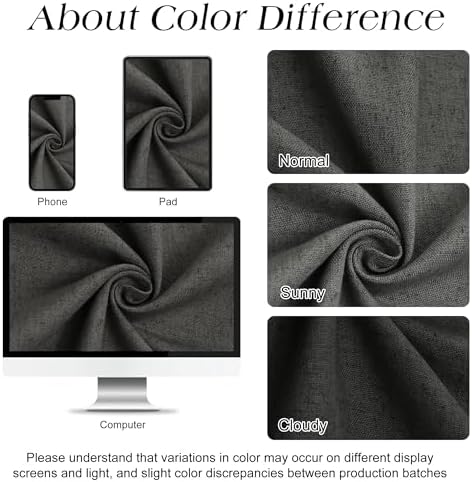 Naturoom Linen Shower Curtain 96 Inch Long for Bathroom Dark Grey 1 Panel