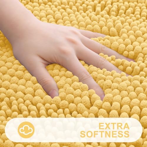 Grandaily Chenille Striped Bathroom Rugs 59x24, Extra Thick and Absorbent Bath Mats, Non-Slip Soft Plush Shaggy Shower Carpet, Machine Wash Dry, Bath Rug for Bathroom, Yellow