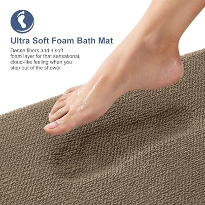 OLANLY Thick Memory Foam Small Bathroom Rug 24x16, Absorbent Bath Mat, Tan