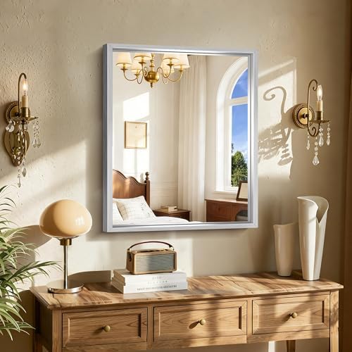 CIRCUMI 24"x30" Brushed Silver Bathroom Mirror, Rectangular Vanity Mirror